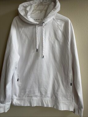Tesla White Raised Logo Hooded Sweatshirt